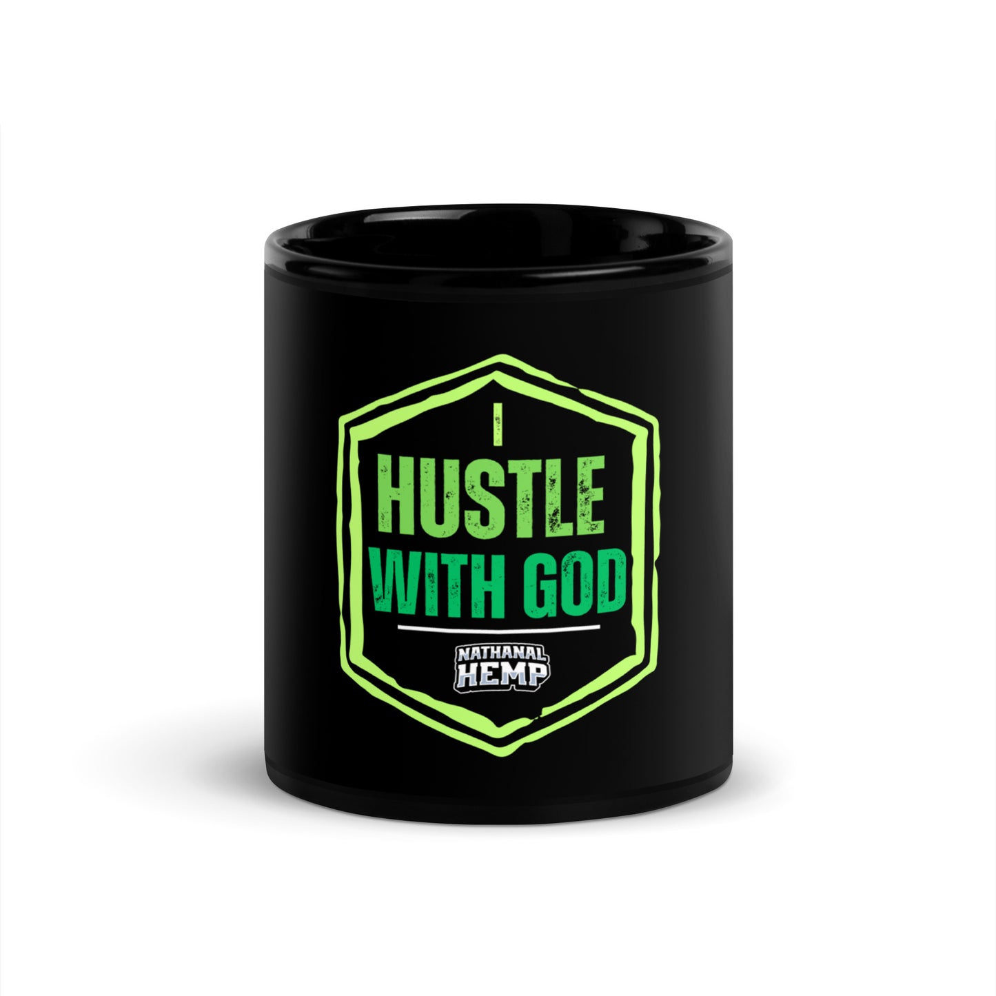I Hustle With God Nathanal Hemp Black Glossy Mug