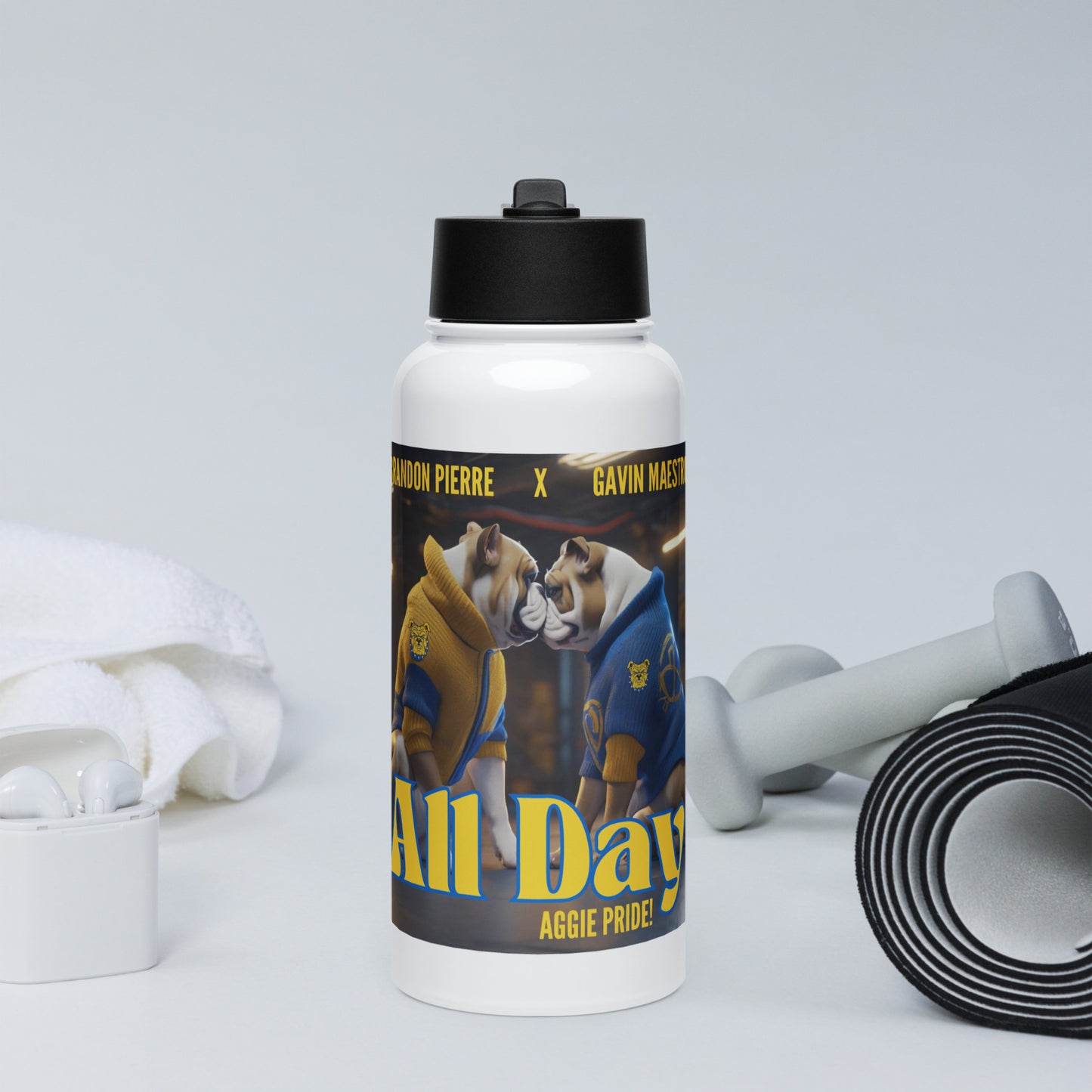 All Day Aggie Pride Stainless steel water bottle with a straw lid