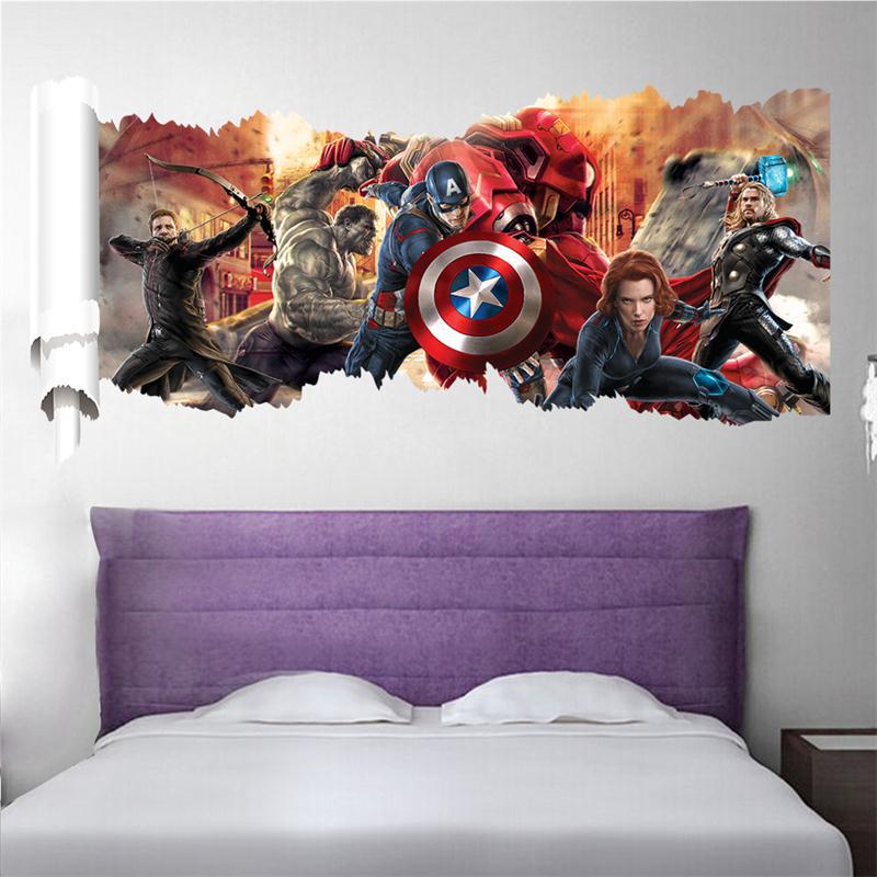 Popular Decorative 3D Wall Hole Stickers For Living Room Bedroom Decor PVC Home Wall Art Movie Avenger Decorations Mural Poster