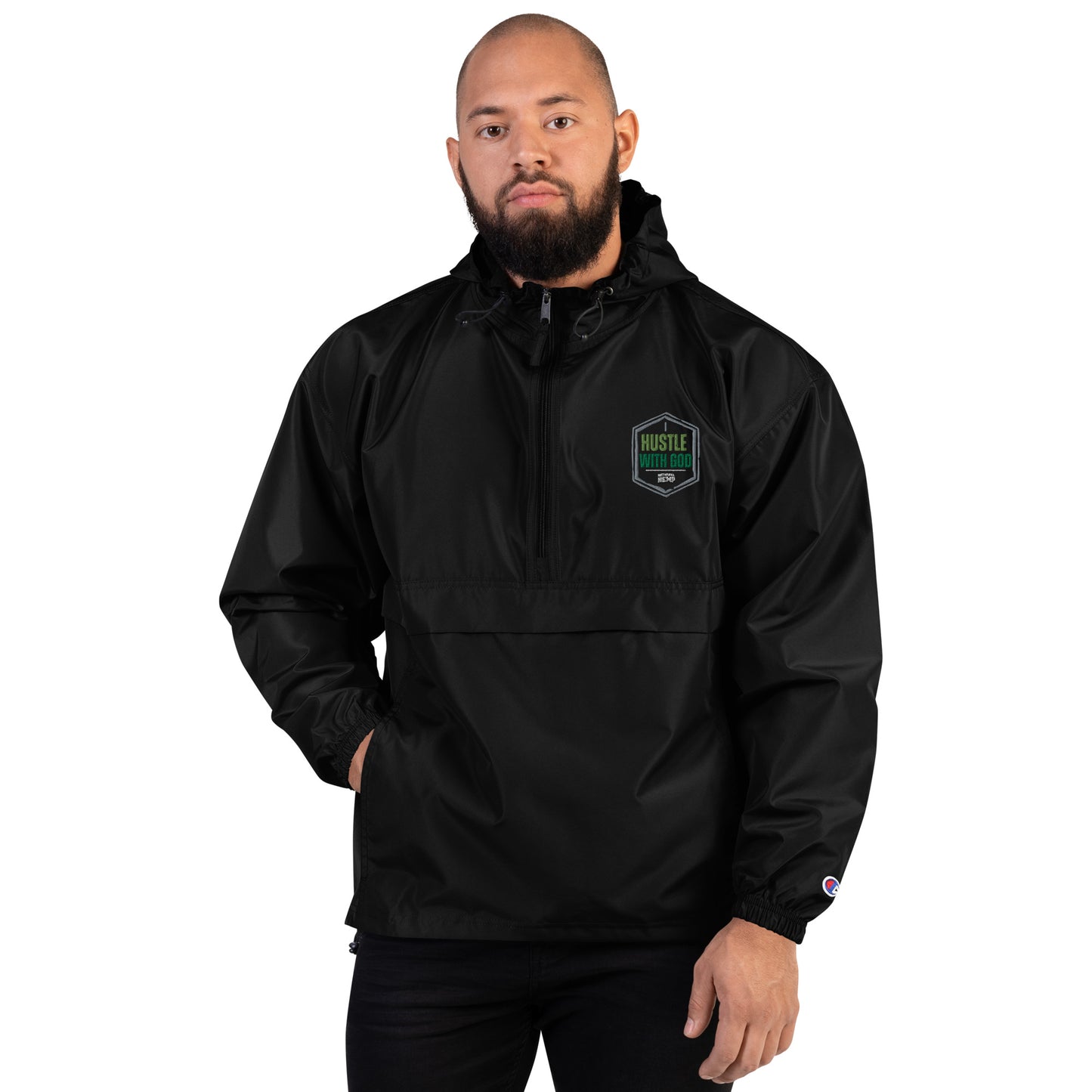 I Hustle With God Nathanal Hemp Embroidered Champion Packable Jacket